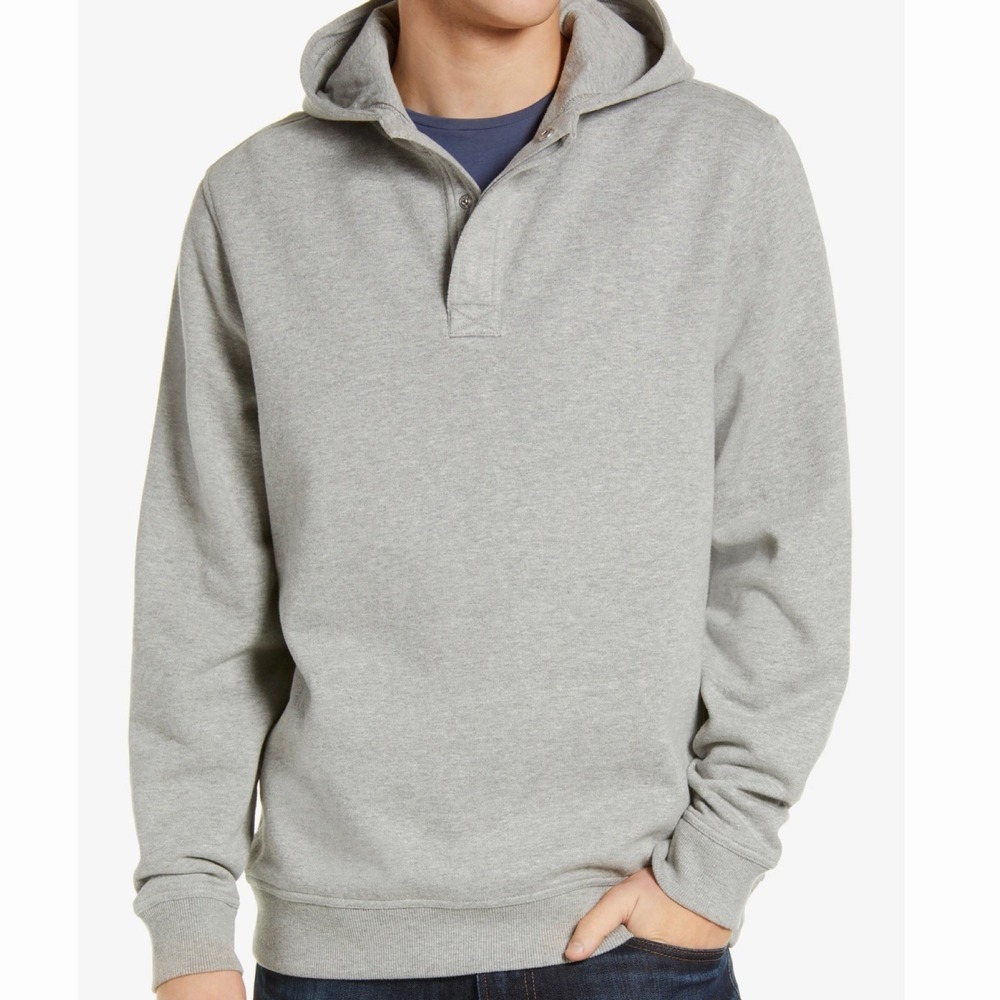 The Normal Brand Fairweather Snap Hoodie Fleece Cotton Polyester Gray Size Large